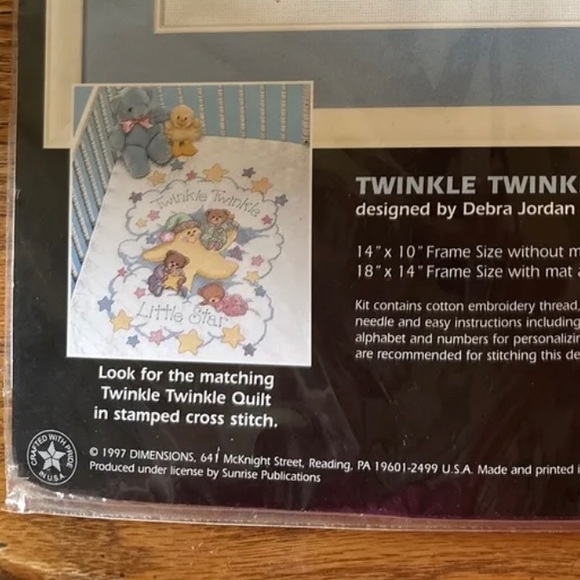 Dimensions Counted Cross Stitch Birth Record 14x10” Twinkle Twinkle Little Star - Picture 3 of 3